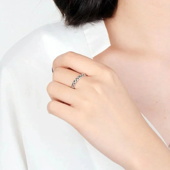 Minimalist 925 Sterling Silver Chain Ring Curb Chain Link Dainty Stackable Ring - Picture 3 of 5